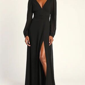 Lulu's Elegant Black Long Sleeve Gown - NWT